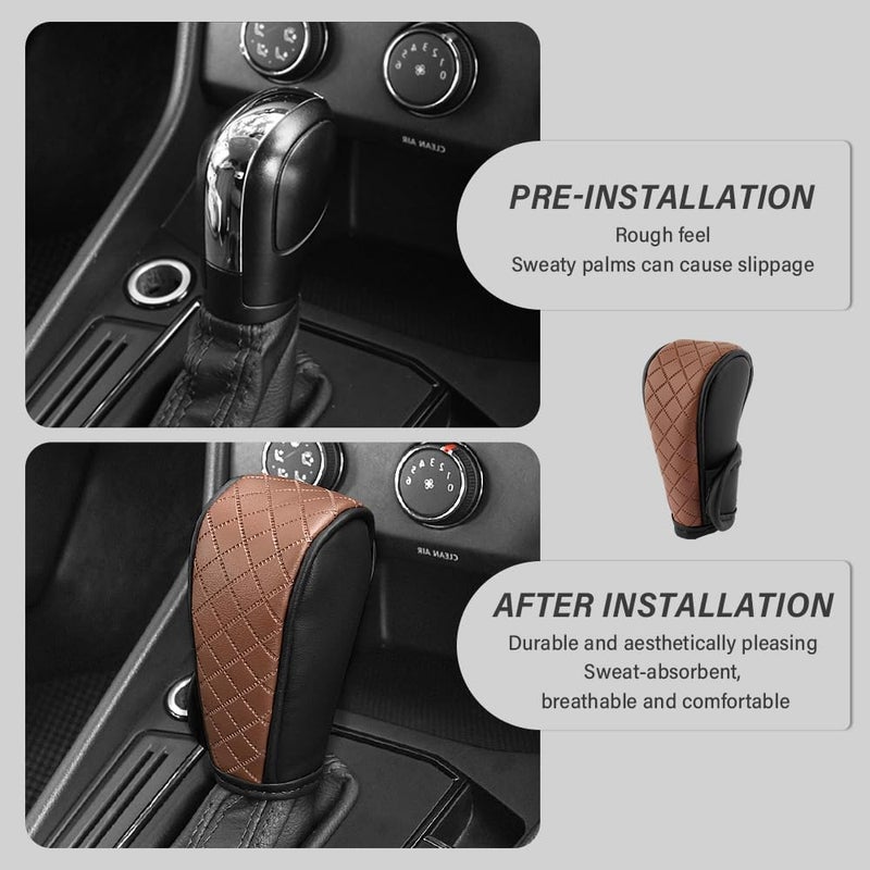 Stacool Leather Gear Shift Cover Diamond Embroidery Design,Durable Shift Knob Cover for Shift Lever Protection,Universal Car Gear Shift Cover Car Accessory Suitable for Cars,Trucks,SUVs (Black/Brown) - Image 3